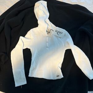 Girls Jordache White Ribbed Hoodie Henley